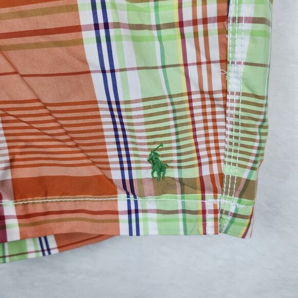 Polo Ralph Lauren Board Shorts Men’s XL Orange Pink Green Plaid Swim Trunks - Picture 2 of 14